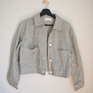 Oak + Fort Striped Cropped Chore Jacket Size XS